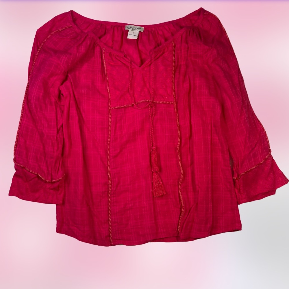 Lucky Brand Red Peasant Boho Top Size Small